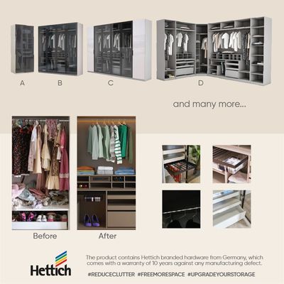 Defne Left-Door Wardrobe - Cream/Black - With 5-Year Warranty